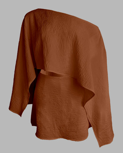 3 Pieces Outfit Solid Off Shoulder Split Sleeve Convertible Crop Top and Casual Elastic Waist Skorts Set With Bandeau(Without Belt)