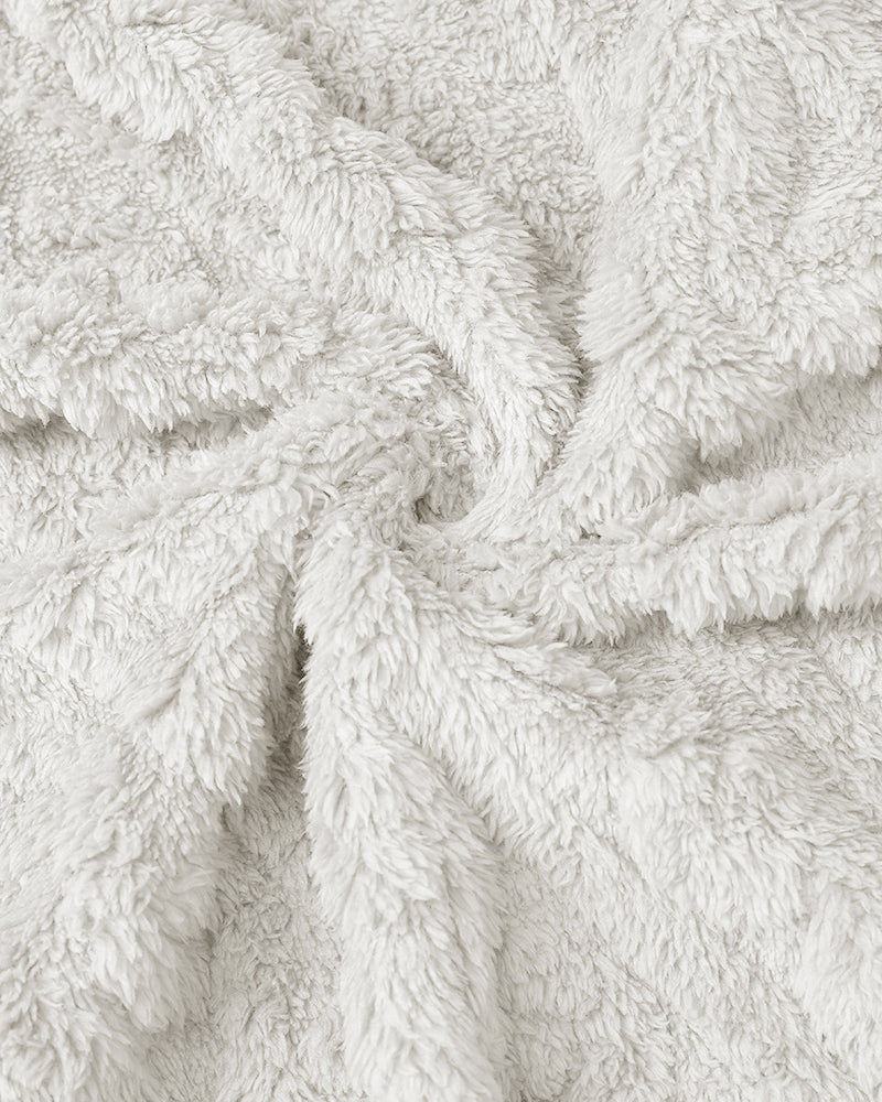 Cable Textured Lapel Neck Button Front Pocket Design Thermal Teddy Coat