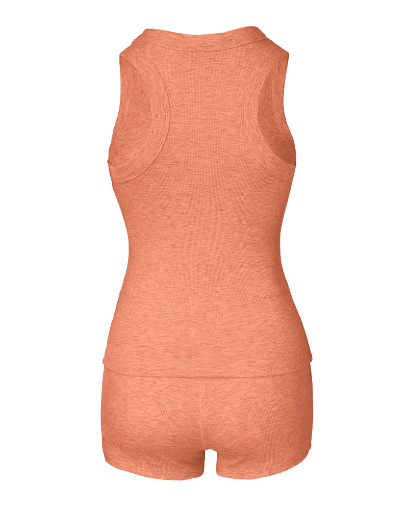 2PCS Micro-Ribbed U-Neck Tank Top & Boxer Set Cozy Loungewear