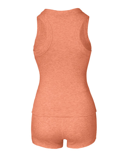 2PCS Micro-Ribbed U-Neck Tank Top & Boxer Set Cozy Loungewear