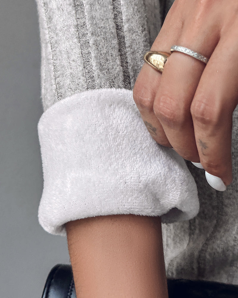 Polo V-Neck Long Sleeve Fleece Lined Bodycon Dress Slit Button Decor Ribbed Mini Dress