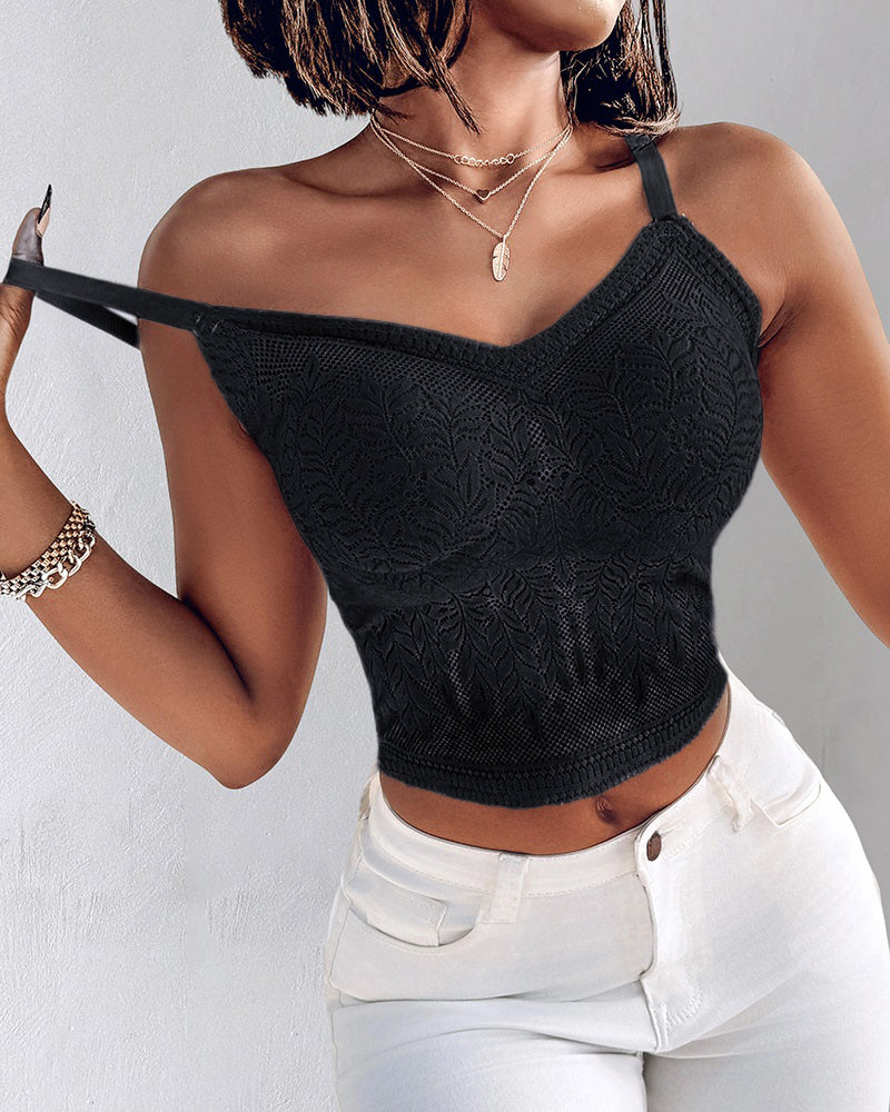 Lace V-Neck Adjustable Spaghetti Strap Bralette Camisoles Sexy Soft Crop Cami Top