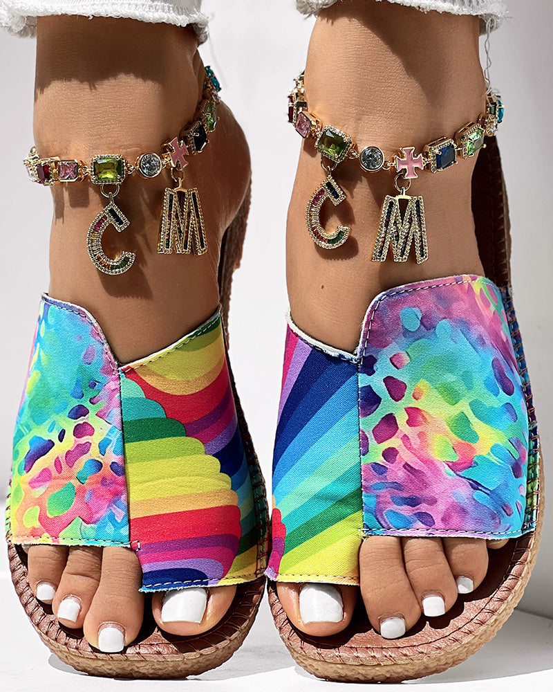 Zebra Stripe Leopard Pattern Toe Post Slippers