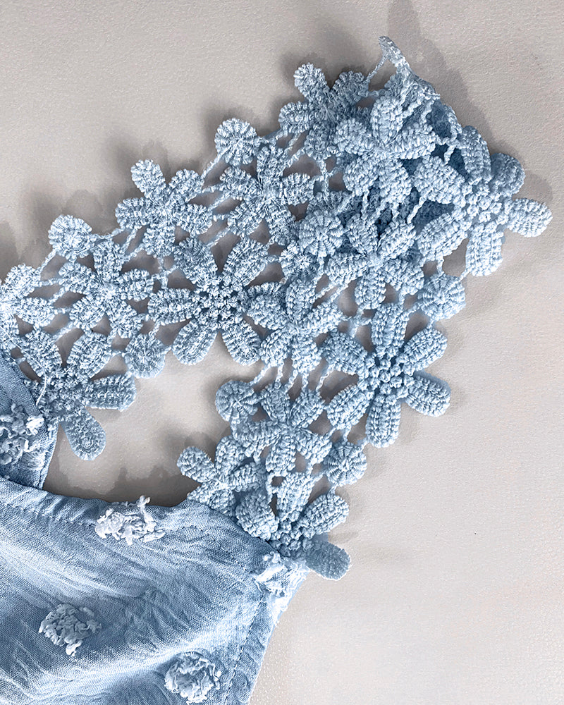 Jacquard Polka Dot Webbing Patch Criss Cross Tank Casual Loose Fit Sleeveless Top