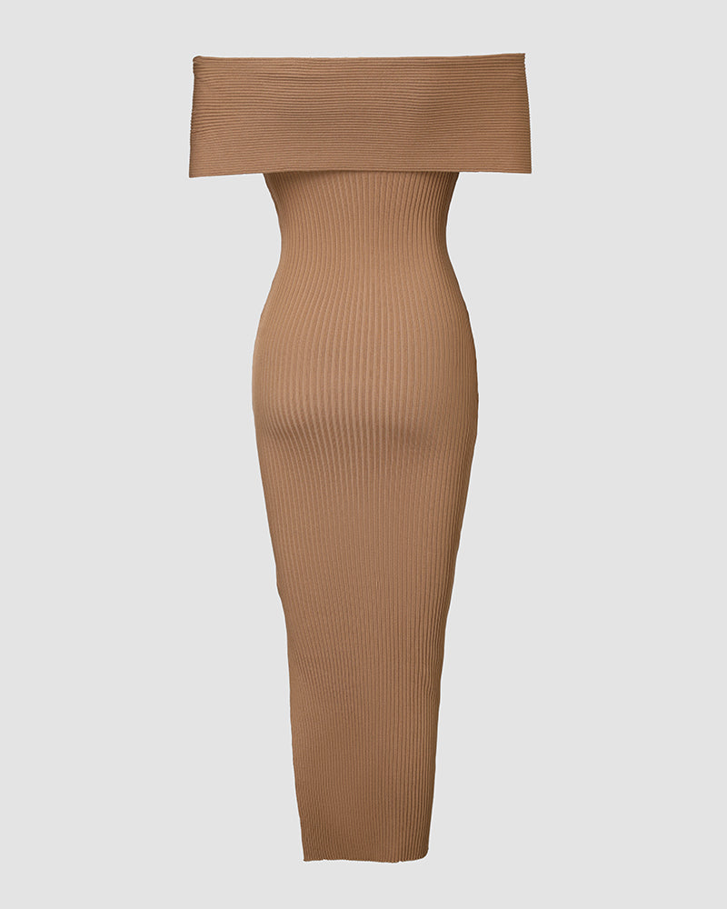 Off Shoulder Slit Knit Bodycon Sweater Dress Cocktail Party Dresses