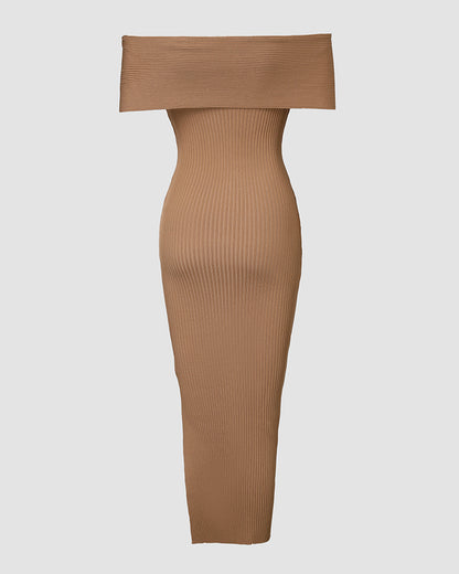 Off Shoulder Slit Knit Bodycon Sweater Dress Cocktail Party Dresses