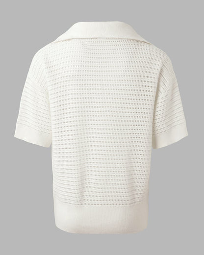 Women's Half Zip Polo Knit Top Short Sleeve Hollow-out Sweater