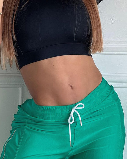 Contrast Side Striped & Zipper Slit Side Drawstring Elastic Waist Trousers Casual Wide Leg Pants