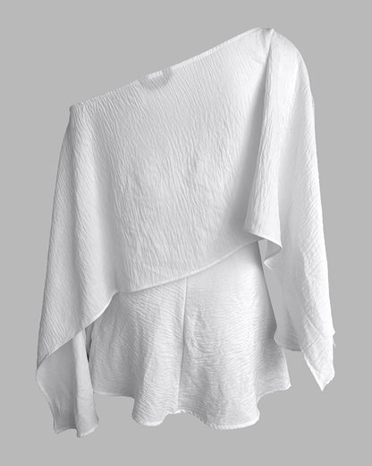 3 Pieces Outfit Solid Off Shoulder Split Sleeve Convertible Crop Top and Casual Elastic Waist Skorts Set With Bandeau(Without Belt)