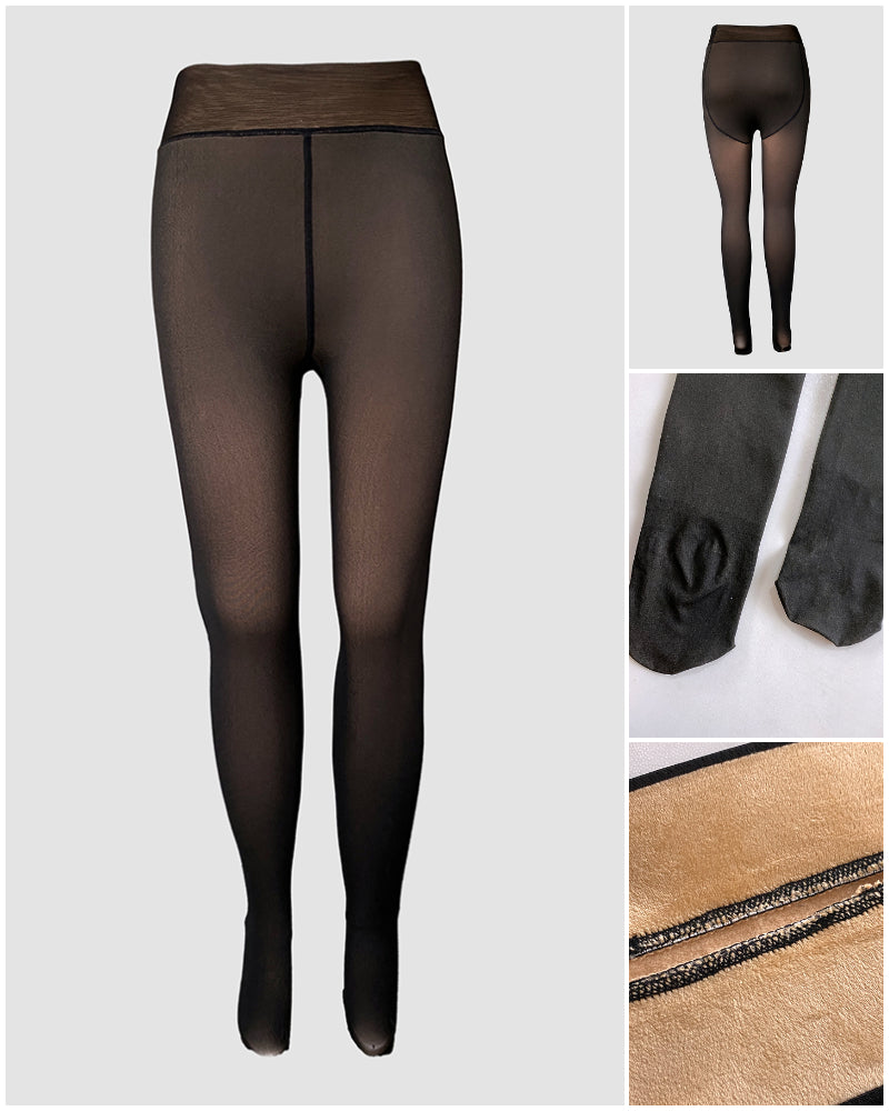 Fleece Lined Tummy Control Butt Lifter Tights Fake Translucent Thermal High Waist Pantyhose Tights Leggings