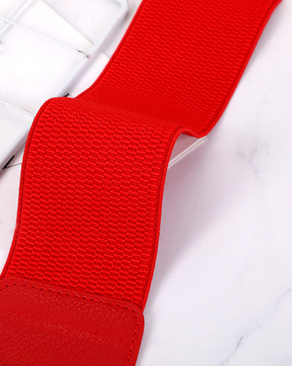 Wide Elastic Belt Fashion Square Gold Buckle Stretch Dress Belt Waistband