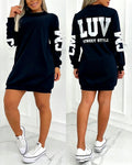 Women's Letter Print Dress Round Neck Sweatshirt Dress Casual Long Sleeve Mini Dress