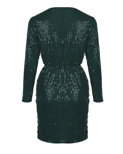 Long Sleeve Wrap Sequin Party Dress