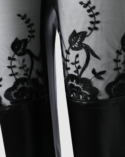 Contrast Lace PU Leather Skinny Pants