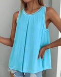 Slit Hollow Out Round Neck Fake Two Piece Tank Top