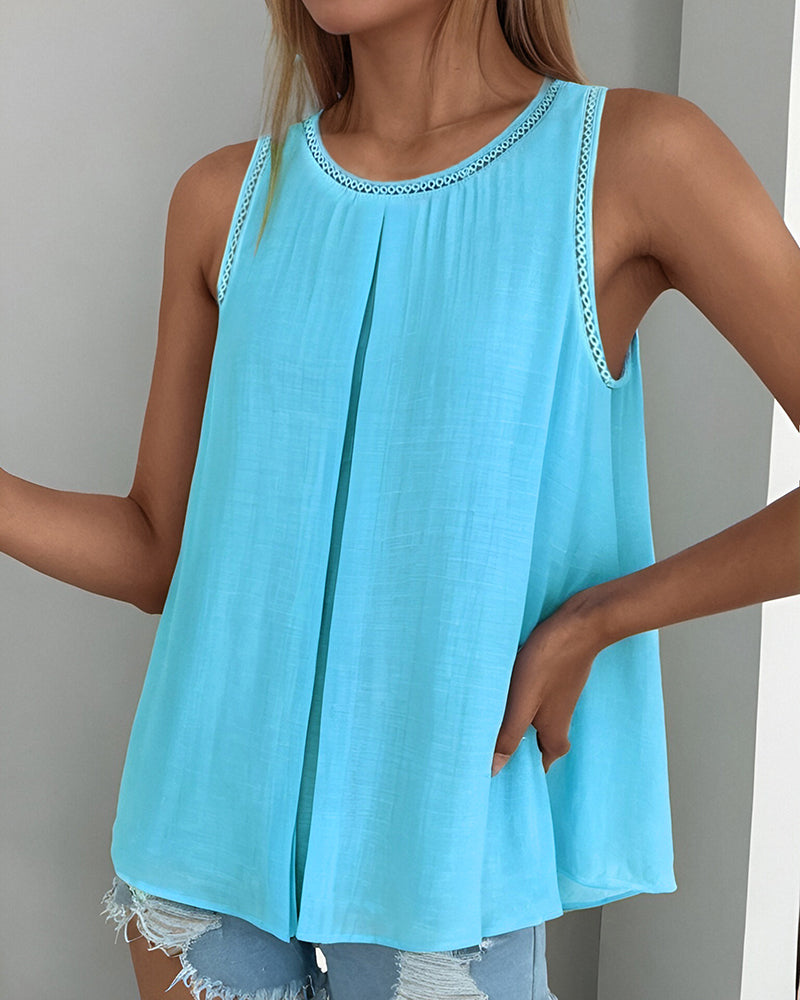 Slit Hollow Out Round Neck Fake Two Piece Tank Top