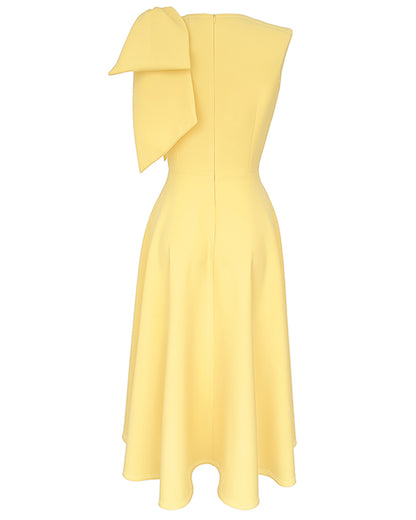 Women's Bowknot A Line Midi Dress Sleeveless Crewneck High Waist Party Dress Elegant Evening Gown