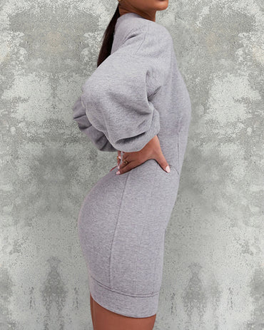 Lantern Sleeve Bodycon Pullover Sweatshirt Dress Crew Neck Mini Dress