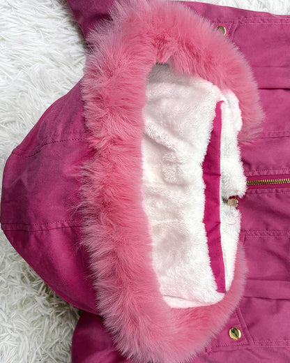 Fuzzy Trim Jacket Hooded Zip Up Fleece Lined Coat Outwear with Pockets