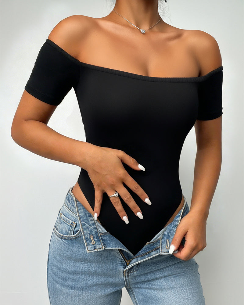 Off Shoulder Short Sleeve Minimalist Slim Fit Bodysuit