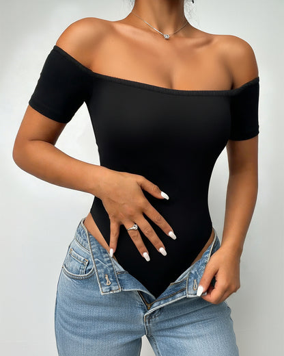 Off Shoulder Short Sleeve Minimalist Slim Fit Bodysuit