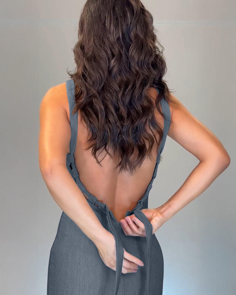 Halter Tied Detail Backless Slim Fit Dress Zipper Back Slit Maxi Dress