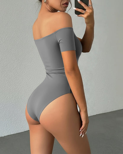 Off Shoulder Short Sleeve Minimalist Slim Fit Bodysuit