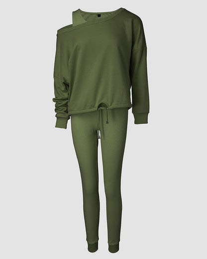 3 Piece Ribbed Tank Top and Crewneck Long Sleeve Tops High Waist Pants Tracksuit