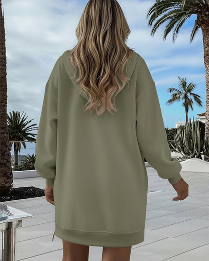 Long Sleeve Pocket Design Pullover Sweatshirt Casual Faux Two Piece Longline Drawstring Hooded Top