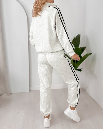 Women's Contrast Side Stripe Two Piece Sweatsuit Half Zip Sweatshirt and High Waisted Joggers Set Casual Tracksuit