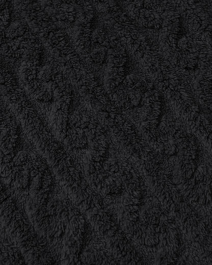 Cable Textured Lapel Neck Button Front Pocket Design Thermal Teddy Coat