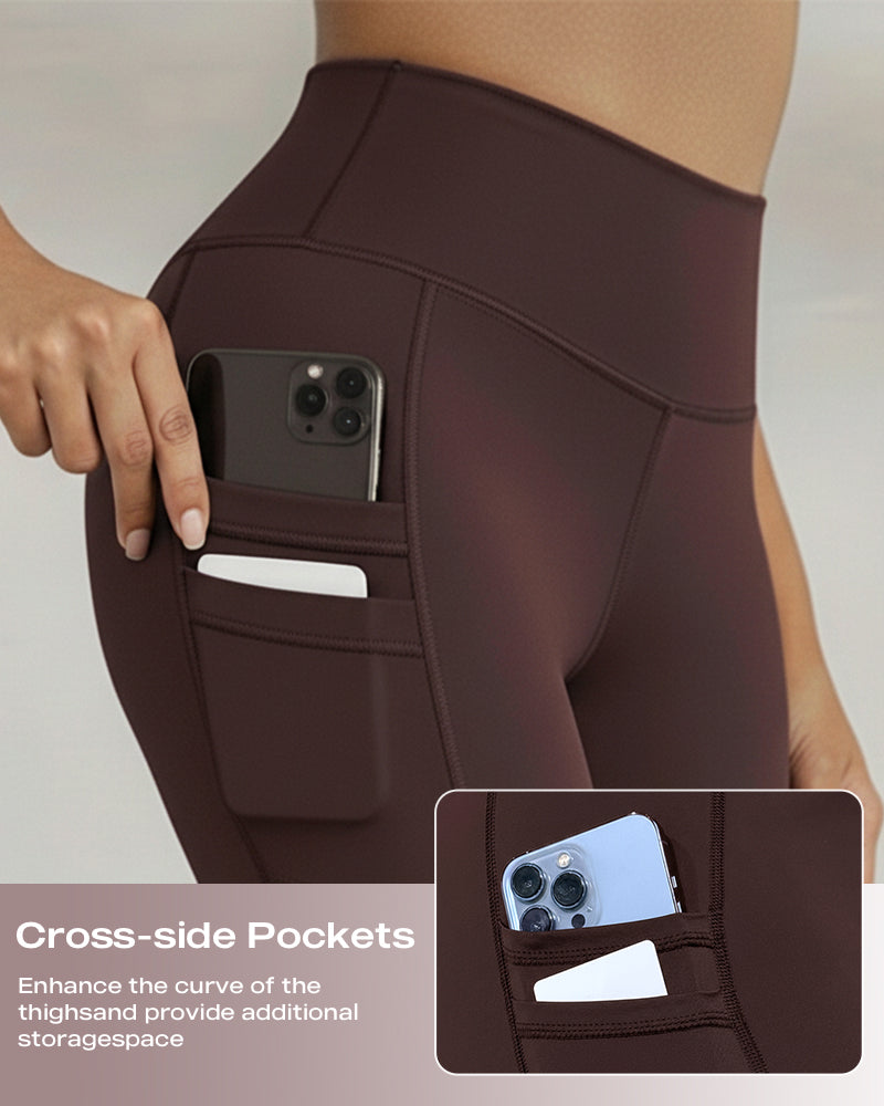 Winter Warm High Waisted Workout Athletic Leggings Tummy Control Butt Lifting Ultra Soft Thermal Lined Yoga Pants Women's Sportswear with Stacked Slit Pockets On Side