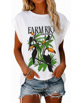 Women's Tropical Toucan Graphic Tee Cuffed Cap Sleeve Loose Crewneck T-Shirt Casual Top