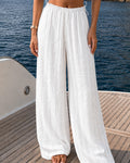 Women's High Waisted Drawstring Jacquard Wide Leg Pants