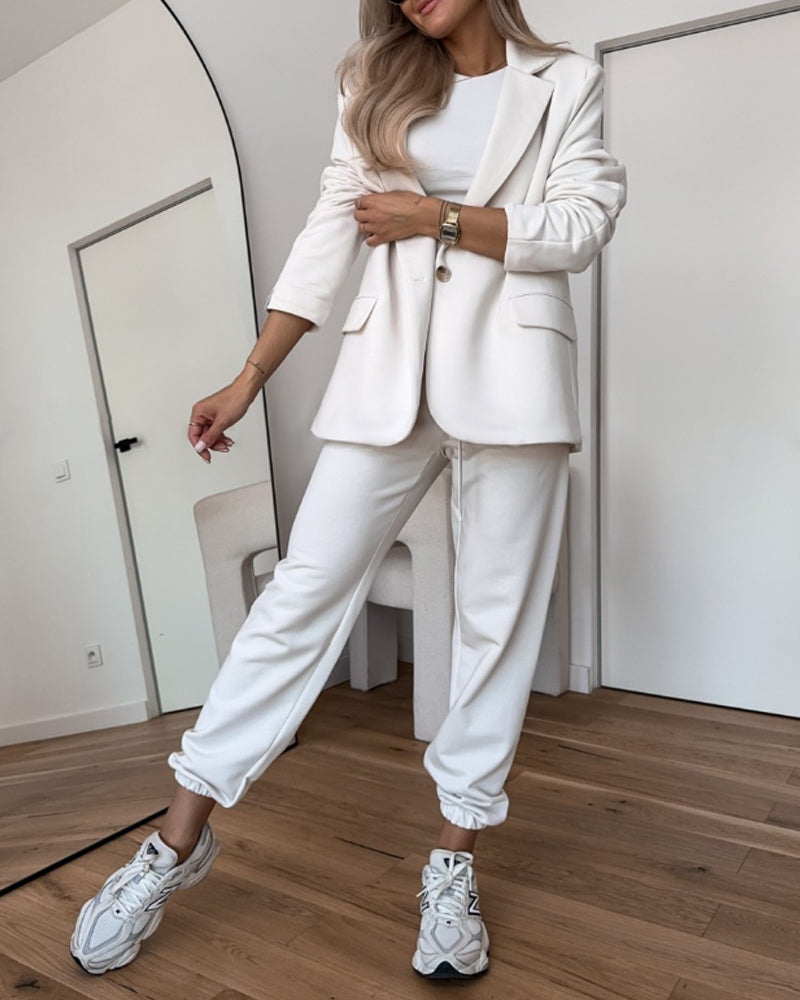Shawl Collar Long Sleeve Blazer and Drawstring Pants Set
