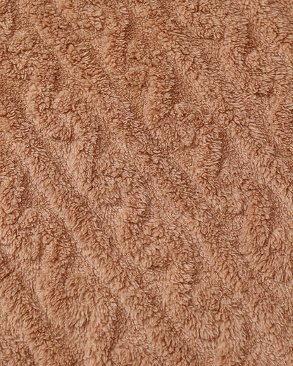 Cable Textured Lapel Neck Button Front Pocket Design Thermal Teddy Coat