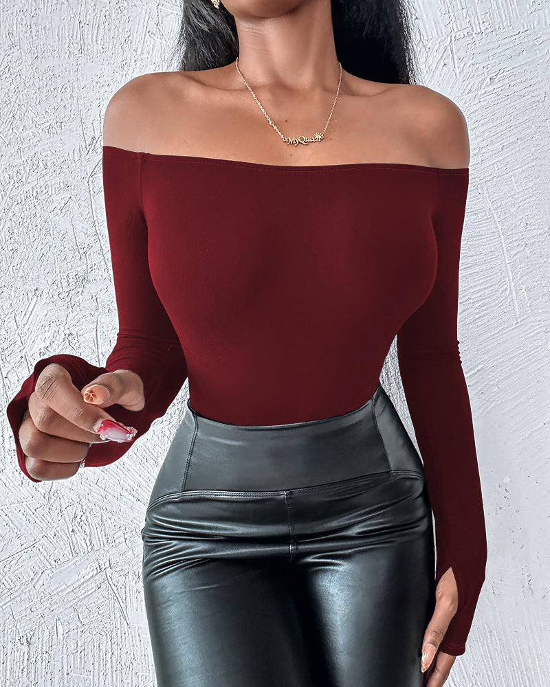 Off Shoulder Long Sleeve Skinny Casual Top