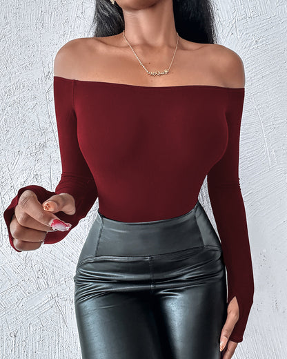 Off Shoulder Long Sleeve Skinny Casual Top