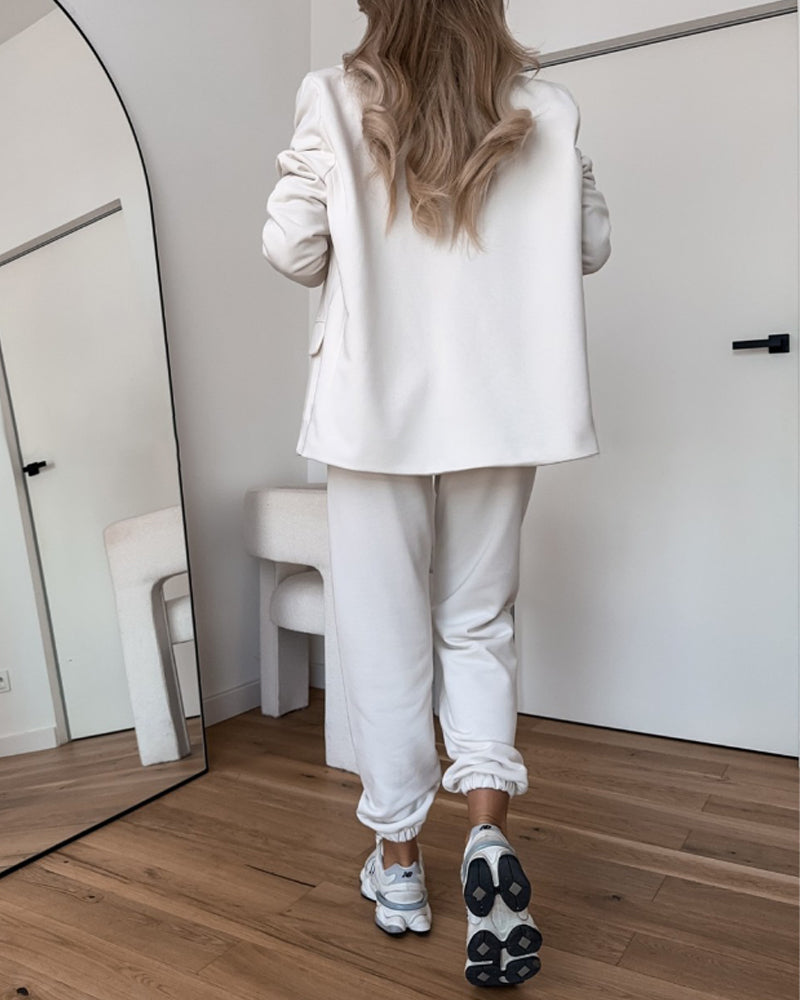 Shawl Collar Long Sleeve Blazer and Drawstring Pants Set