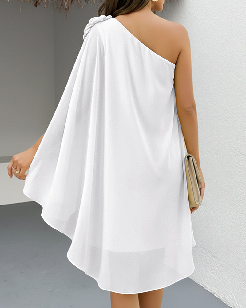 One Shoulder Sleeveless 3D Flower Decor Mini Dress Casual A Line Vacation Dress