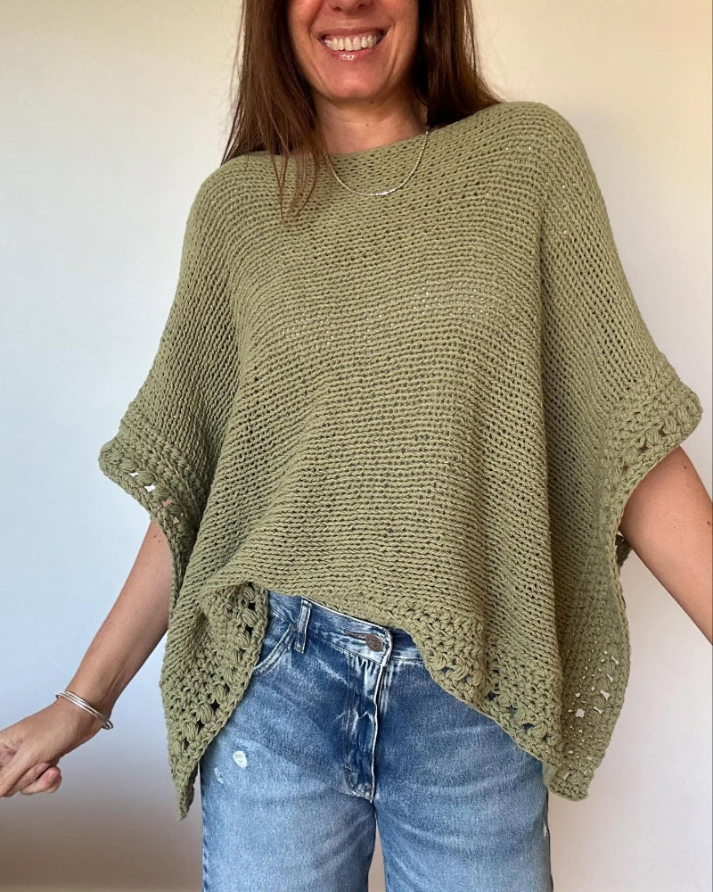 Solid Batwing Sleeve Hollow Out Crochet Pattern Top Casual Cover Up