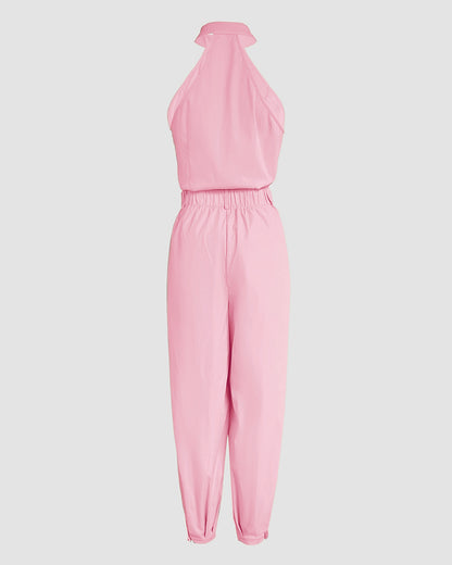 2 Pieces Outfits Sleeveless High Neck Cargo Pockets Design Top And Casual Cuffed Long Pants Set