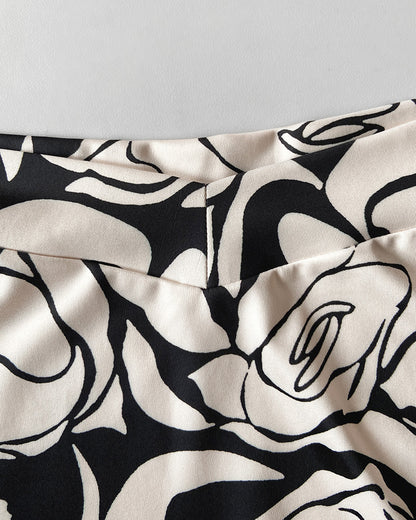 Floral Pattern Off Shoulder Ruffle Hem Slit Dress