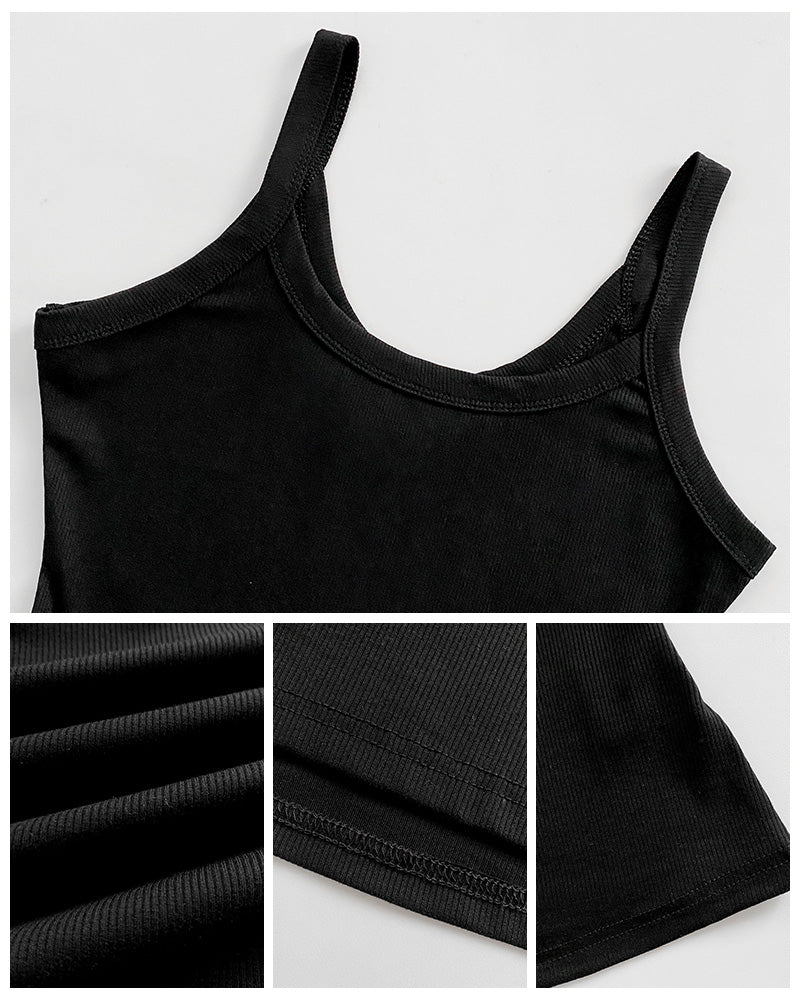 Scoop Neck Spaghetti Strap Ribbed Top Casual Sleeveless Slim Fit Tank