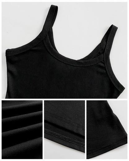 Scoop Neck Spaghetti Strap Ribbed Top Casual Sleeveless Slim Fit Tank