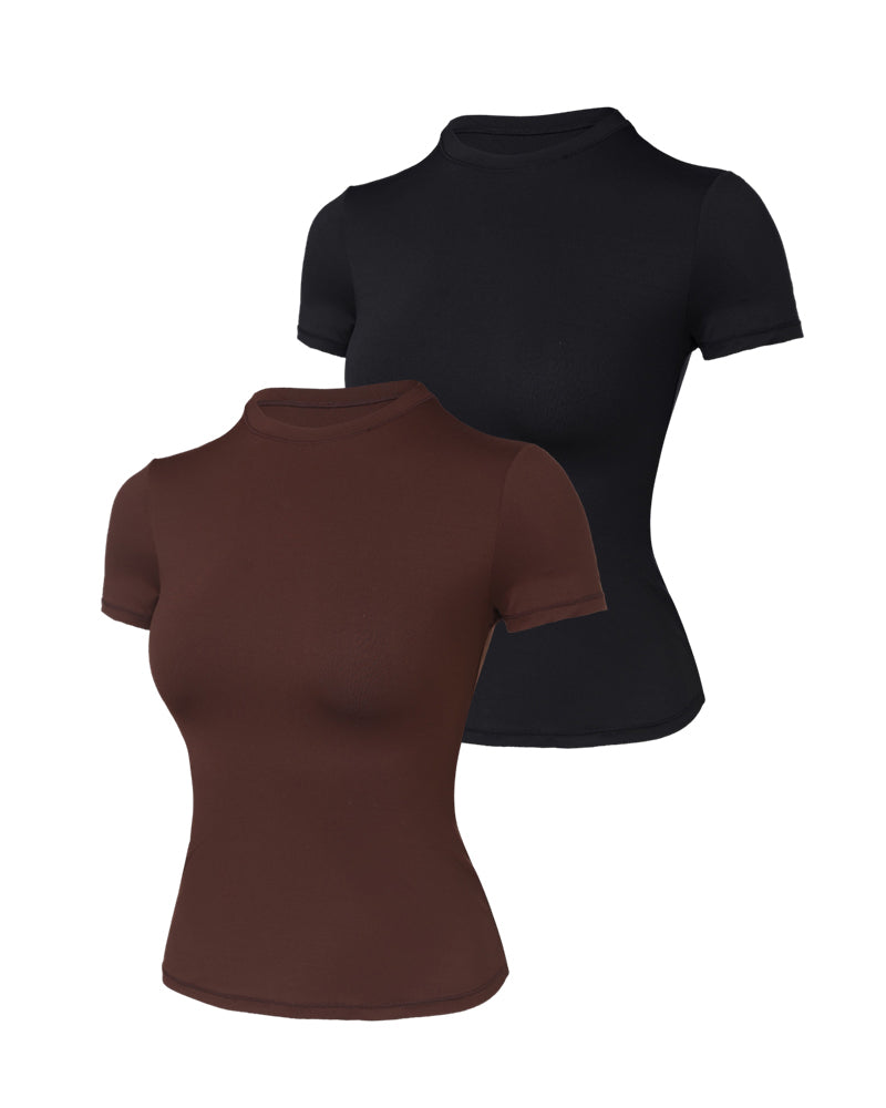 ChicMe ContourX 2-Pack Crewneck Short Sleeve Tee Slim Fit Basic T-Shirts