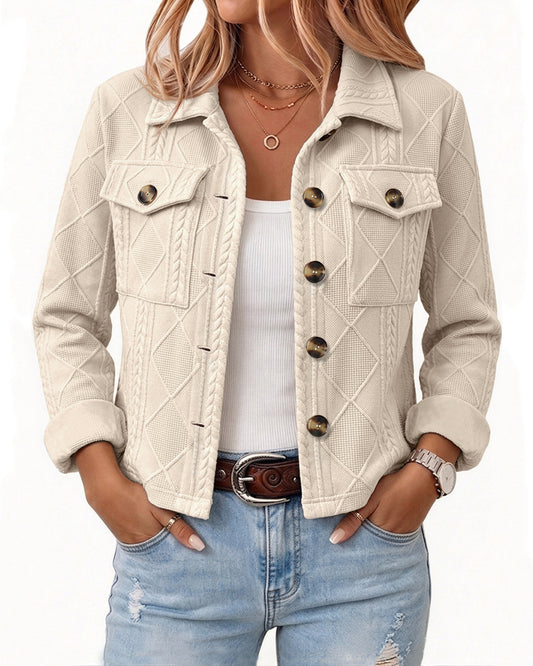 Women's Argyle Embossed Lapel Single Breasted Crop Coat
