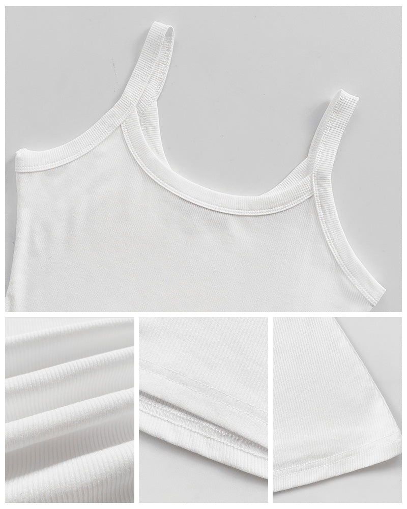 Scoop Neck Spaghetti Strap Ribbed Top Casual Sleeveless Slim Fit Tank