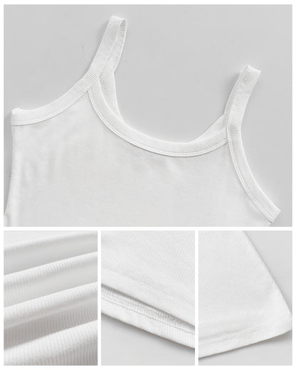 Scoop Neck Spaghetti Strap Ribbed Top Casual Sleeveless Slim Fit Tank