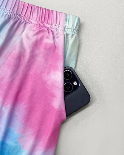 2 Pieces Outfit Tie Dye Print Short Sleeve Top and Elastic Waist Loose Fit Pants Set Casual Pajamas Set